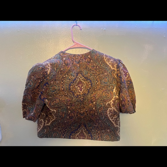 Alison J. Short sleeve paisley embroidered button up top - Picture 2 of 7